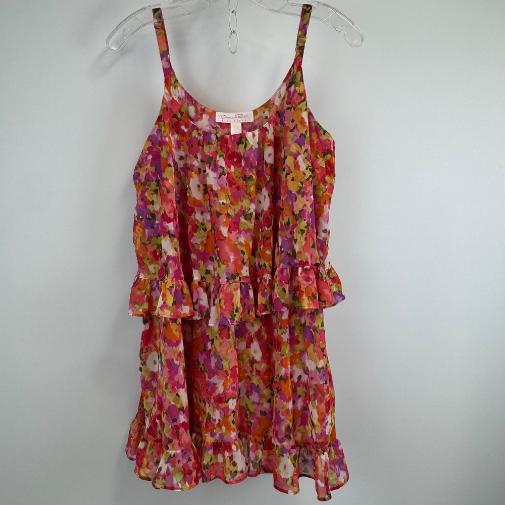 Oscar de la Renta Pink Label Floral Ruffle Chemise Blouse Small 682261T